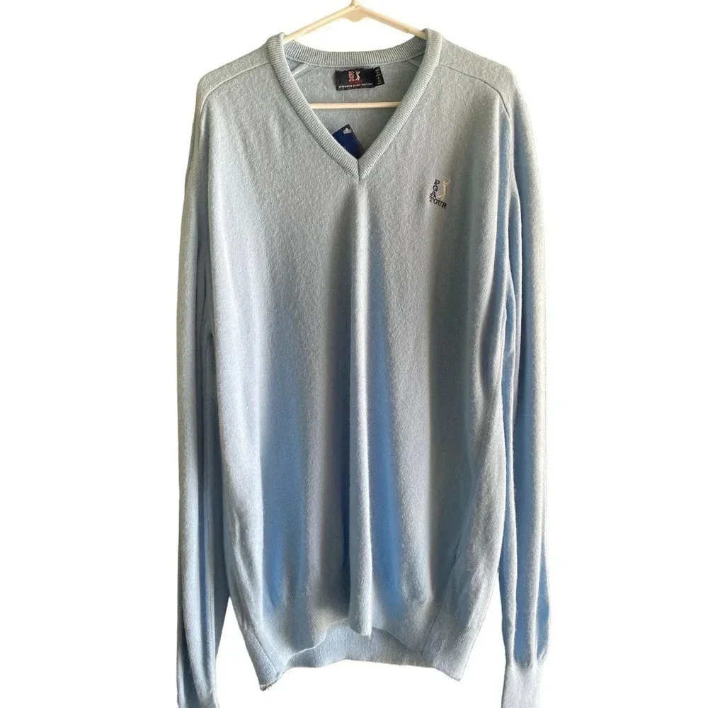 Pga Tour Men's Blue Long Sleeve Pullover Fleece Sweater Size Xxl